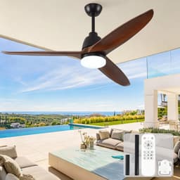 Plafondventilator 56 inch - 6 snelheden met omkeerbare functie - 3CCT LED-verlichting - afstandsbediening - drie massief houten bladen - geheugenfunctie — thumbnail 1