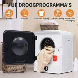 Mini Wasdroger - Afvoerdroger - Wanddroger - 830W - 5 Programma's - Compacte Droger - PTC Verwarming - 4,5kg - Oververhittingsbeveiliging - Kleine Ruimtes - 49,5x43,5x59,5cm - Zwart — thumbnail 4