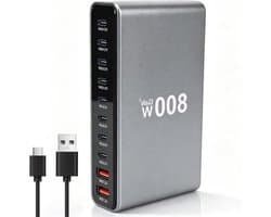 GaN Laadstation - Multi Charger - Meerdere Apparaten Laden - 10 Poorten - 800 W - Zwart
