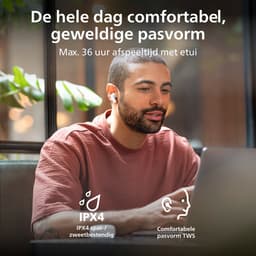 PHILIPS TAT2100WT/00 True Wireless Oordopjes - Bluetooth 6.0 - 36 Uur Batterijduur - 4 Microfoons - SecureFit Pasvorm - IPX4 Spatwaterbestendig - Multipoint - Snelladen - Wit — thumbnail 3