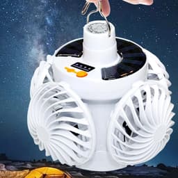Zonneventilator met Licht - Campinglamp Ventilator - Buitenkoeling en Verlichting - Zonne-energie Oplaadbaar - 23x19 cm - Wit — thumbnail 4