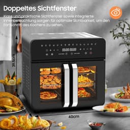 Heteluchtfriteuse Oven - Dubbele Zone - Gezond Koken - 15 Programma's - 23 Liter XXL - Zwart — thumbnail 3