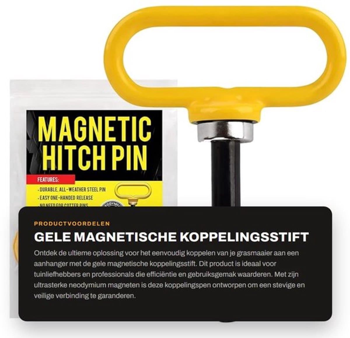 Koppelingsstift Ultrasterk - Magnetische Koppelingspen - Grasmaaier-Aanhanger - Eenvoudig In- en Uithangen - Neodymium Magnetisch - Voor Eén Hand Gebruik - Aanhangerpen — afbeelding 1