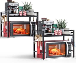 SnelShoppen - 2 Stuks Uitschuifbare Magnetron Rek 2 Niveaus, Rek Boven Magnetron, Keuken Rek Staande voor Oven/Koffiezetter, Magnetron Stand met 8 Hak — thumbnail 1