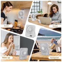 GELLDG Tafelventilator - Draagbare Mini Ventilator met LCD-scherm - 5 Snelheden, 2200mAh Batterij - Licht en Compact 165x132x38mm - Geschikt voor Bureau, Thuis en Kamperen - Kunststof - Wit — thumbnail 5