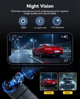 Dashcam Achteruitkijkspiegel - 9,66 Inch HD Touchscreen - 1080p + 2 x 720p - Met Wifi en App - Voor Auto's en Bestelwagens — thumbnail 4
