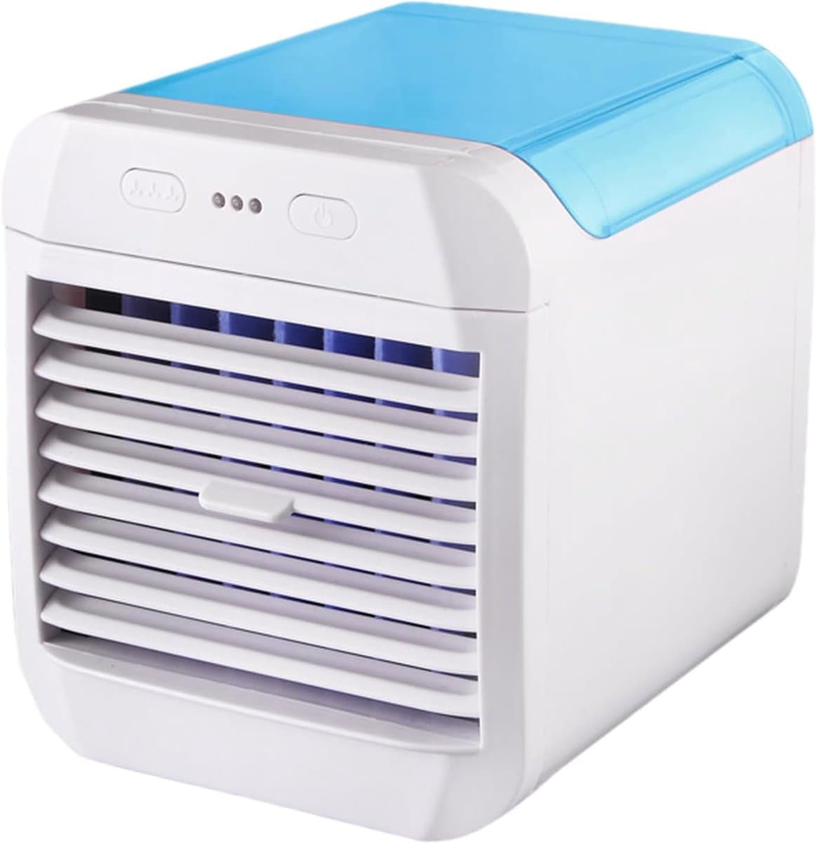 Draagbare airconditioner, USB-voeding, mini draagbare luchtkoeler, raamairconditioner, multifunctionele knopbediening, verkoelend product voor de zomer, 3 ventilatorsnelheden, geschikt voor woonkamer, slaapkamer en camping - blauw — afbeelding 1