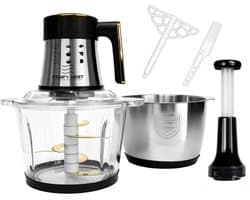 Elektrische Hakmolen 3-in-1 – Foodprocessor met 2 x 3L Kom – Glas en RVS – 200W – 6 RVS Messen