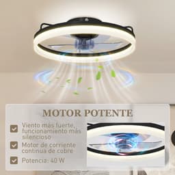 ECTEATOY® Plafondventilator met Verlichting - 40W LED - Stille DC Motor - Afstandsbediening - 6 Snelheden - Dimbaar - Zwart — thumbnail 4