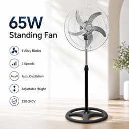 Bresht Ventilator - In hoogte verstelbaar - Stille werking - Automatische oscillatiefunctie - Zwart - 43 × 43 × 105-125 cm — thumbnail 5
