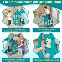 4-in-1 kinderglijbaan met basketbalkorf & leermachine, voor binnen en buiten, 145 x 38 x 67 cm, tot 35 kg, groen — thumbnail 5