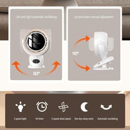 Bureauventilator - Ventilator met klem - Persoonlijk comfort - Automatische oscillatie - 25x18x15 cm - Zwart — thumbnail 2