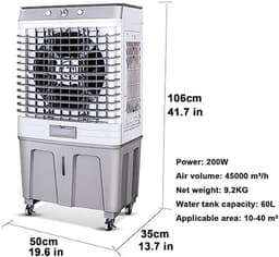 Industriële Verdampingskoeler - Mobiele Airco Ventilator - Grote Ruimtes Koelen - 3 Snelheden Instelbaar - 80L Tank - Wit — thumbnail 2
