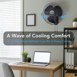 Wandventilator - Oscillerende Ventilator - Ruimte Koelen - Metalen Rooster - 40.6 cm - Zwart — thumbnail 3