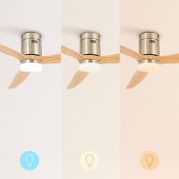 Platte Ventilator met Lamp - Ventilator Plafond - Kamertemperatuur Regelen - Stille DC Motor - 132 cm - Natuurlijk Hout — thumbnail 4