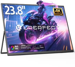 UPERFECT 23.8-inch draagbare monitor met geïntegreerde houder, 3840x2160 QLED 4K, USB-C- en Mini-HDMI-poort, tweede scherm voor laptop/telefoon/spelconsole, VESA-montage mogelijk — thumbnail 1