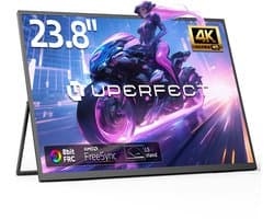 UPERFECT 23.8-inch draagbare monitor met geïntegreerde houder, 3840x2160 QLED 4K, USB-C- en Mini-HDMI-poort, tweede scherm voor laptop/telefoon/spelconsole, VESA-montage mogelijk
