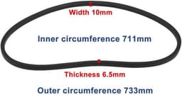Aandrijfriem rubber - Binnenomtrek 711 mm - Breedte 10 mm - Dikte 6,5 mm - Compatibel met Fuxtec FX-RM2050/2055/2060 - Geschikt voor grasmaaier - Grasmaaier Riem — thumbnail 2
