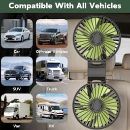 LISM - USB-ventilator voor de achterbank; dubbele ventilator voor de airconditioning in de auto; 360° draaibare hoofdsteunventilator; krachtige draagbare ventilator met drie snelheidsstanden. — thumbnail 2