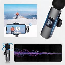 Draadloze Microfoon - Dasspeld Microfoon - 2 Stuks - Lavalier Microfoon - DSP Ruisreductie - Plug & Play - 20 m Bereik - Omnidirectioneel - Type-C & Lightning - Voor Vloggen & Podcast & Interviews & Opnames - Zwart — thumbnail 4