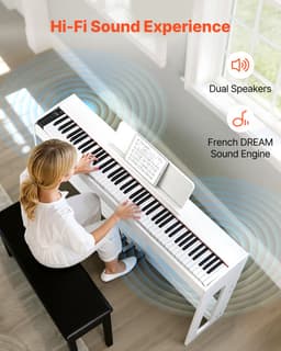 Digitale Piano met 88 Volledig Gewogen Toetsen, Elektrisch Klavier met Meubelstandaard, Voedingsadapter, Drievoudig Pedaal, Opnamefunctie, 280 Klanken en Draadloze Connectiviteit, Ideaal voor Beginners, Wit — thumbnail 5