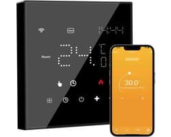 Slimme Thermostaat - Verwarming Regelaar - Verwarming Instellen - App & Voice Bediening - 86 x 86 mm - Zwart