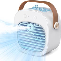 Draagbare airco – Oplaadbare mini-airco – Instelbaar in 3 snelheden – Stille tafelventilator – Persoonlijke luchtkoeler voor thuis, slaapkamer, reizen, kantoor en buitengebruik – Wit — thumbnail 1