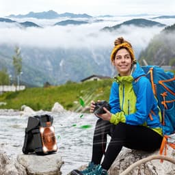 Ventilator op zonne-energie - 8000 mAh - Opladen via zonnepaneel - Draagbare campingventilator - Multifunctioneel met LED-verlichting - Type-C opladen - Stille reisventilator - Oranje — thumbnail 3