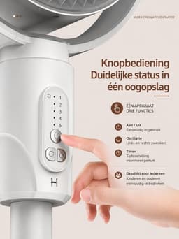 3-in-1 Luchtcirculatieventilator - Staande & Tafelventilator - Afstandsbediening - 5 Snelheden - Timer - Wit — thumbnail 2