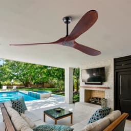 Plafondventilator 70 inch Extra Groot Houtlook Walnoot - Zonder verlichting - Waterdicht voor buiten - Met valbuis - Mid-century modern design - Voor terras, woonkamer, garage & paviljoen — thumbnail 3