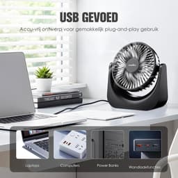 USB Tafelventilator - Stil - Mini Bureauventilator - 5 Snelheden - Verstelbare Kantelhoek - USB Aangedreven 17 cm — thumbnail 5