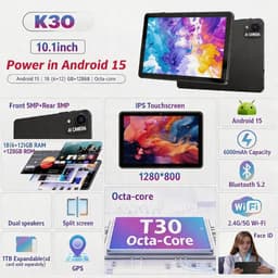 SnelShoppen - 10 Inch Android 15 Tablet met 18GB RAM, 128GB ROM, Octa-Core, WiFi 5, 6000mAh, Dual Camera, Geheugen uitbreidbaar tot 1TB, Perfect voor — thumbnail 2