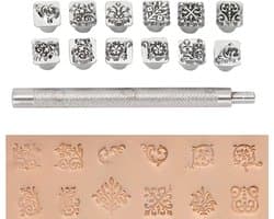 Complete set van 12 metalen pons- en snijgereedschappen met handvat voor creatieve projecten en ambachten