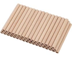 50 Stuks Holle Houten Stokken 10x1cm in Tarwekleur, Natuurlijke Dowel Staven voor DIY Creaties en Ambachten