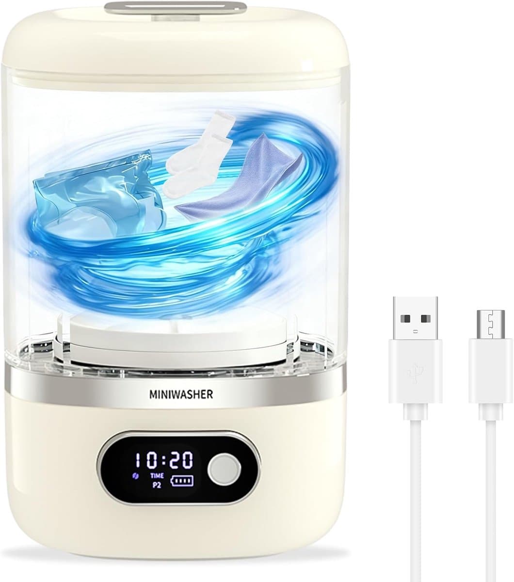 Mini wasmachine - Mini-wasmachine voor ondergoed - 3.5L - kleine wasmachines - camping wasmachine - Oplaadapparaat - voor babykleding, handdoeken, sokken en delicate kleding - wit - 20×13×13cm — afbeelding 1
