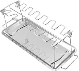 Roestvrijstalen kippenpootrek – bbq accesoires - Opvouwbaar braadrek met 14 sleuven – BBQ-grillstandaard met lekbak – Vleesbraadhouder – BBQ-accessoire voor buiten — thumbnail 5