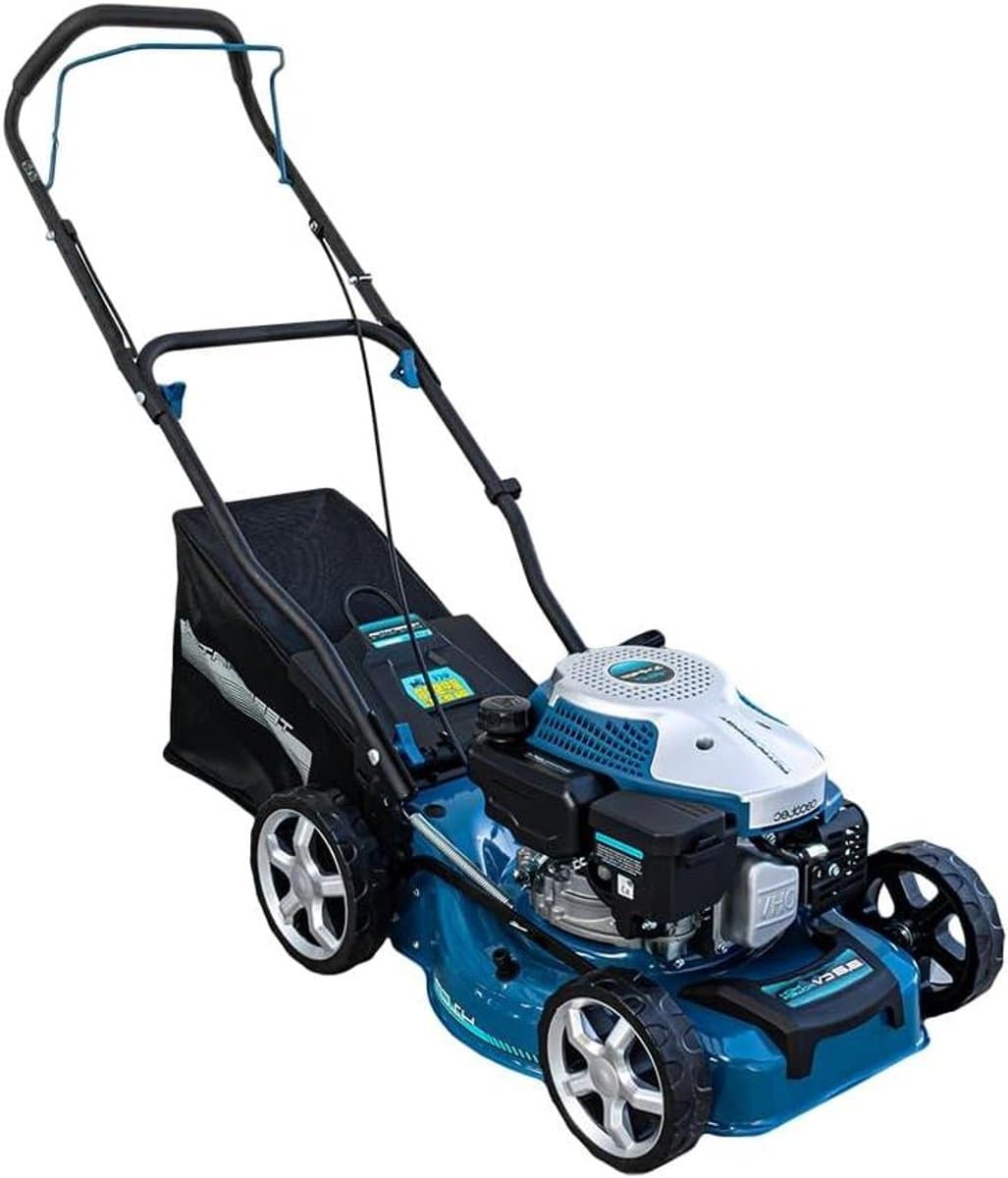 Benzine grasmaaier - Gazonmaaier - Gazon onderhouden - 3-in-1 maaisysteem - 41 cm maaibreedte - Grijs blauw — afbeelding 1