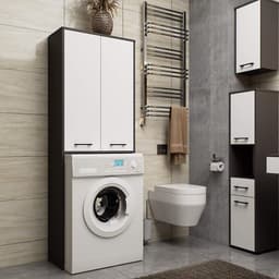 Badkamerkast voor Wasmachine FIN / Hoge Wasmachinekast met 2 Deuren / AKORD Furniture Factory / Grafietgrijs - Wit / 64 x 180 x 30 cm — thumbnail 4