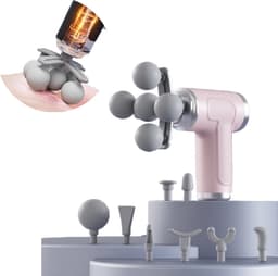 Massagepistool met 5 koppen - Spiermassager - 9 vervangende massagekoppen - Lichaamsmassager - Rugmassager - Compact en draagbaar - Impactmassager voor op reis — thumbnail 1
