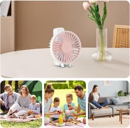 Handventilator - Draagbare Ventilator - Mini Ventilator - USB Oplaadbaar - 3 Standen - Draadloze Tafelventilator - Voor Thuis, Kantoor, Buiten En Reizen - Wit / Roze — thumbnail 5