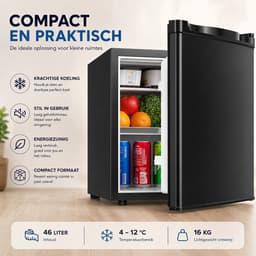 Celestul Mini Koelkast 46L - Koelkast met Vriesvak - Stille Minibar 41 dB - Compacte Koelkast voor Slaapkamer, Kantoor & Studentenkamer - Zwart — thumbnail 4