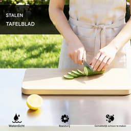 Buitenkeuken op Wielen – BBQ Trolley – Met Opbergkast & Planken – Werktafel voor Buiten – Hout & Metaal – Multifunctioneel – Zwart — thumbnail 4