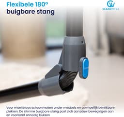 CleanWise Rita Flex – Steelstofzuiger Draadloos met Gebogen Stang & Kruimeldieffunctie – Zonder Zak op Accu – 30kPa Zuigkracht – Groene Laser – HEPA 14 Filter – Tot 60 Min Accuduur – Voor Huisdierharen – Nederlands Product — thumbnail 6