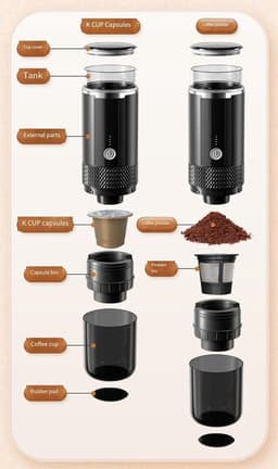 Draagbaar snoerloos koffiezetapparaat – Koffiebeker voor buiten – Espressomachine – Capsulekoffiezetapparaat – Compact ontwerp (170 ml) – Ideaal voor op reis, op de camping en in de auto — thumbnail 4
