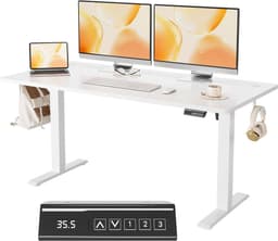 Elektrisch in hoogte verstelbaar ergonomisch zit-sta-bureau 160x60 cm | Computerbureau voor thuiskantoor, geheugenfunctie, verstelbare poten, 100 kg draagvermogen, wit — thumbnail 1