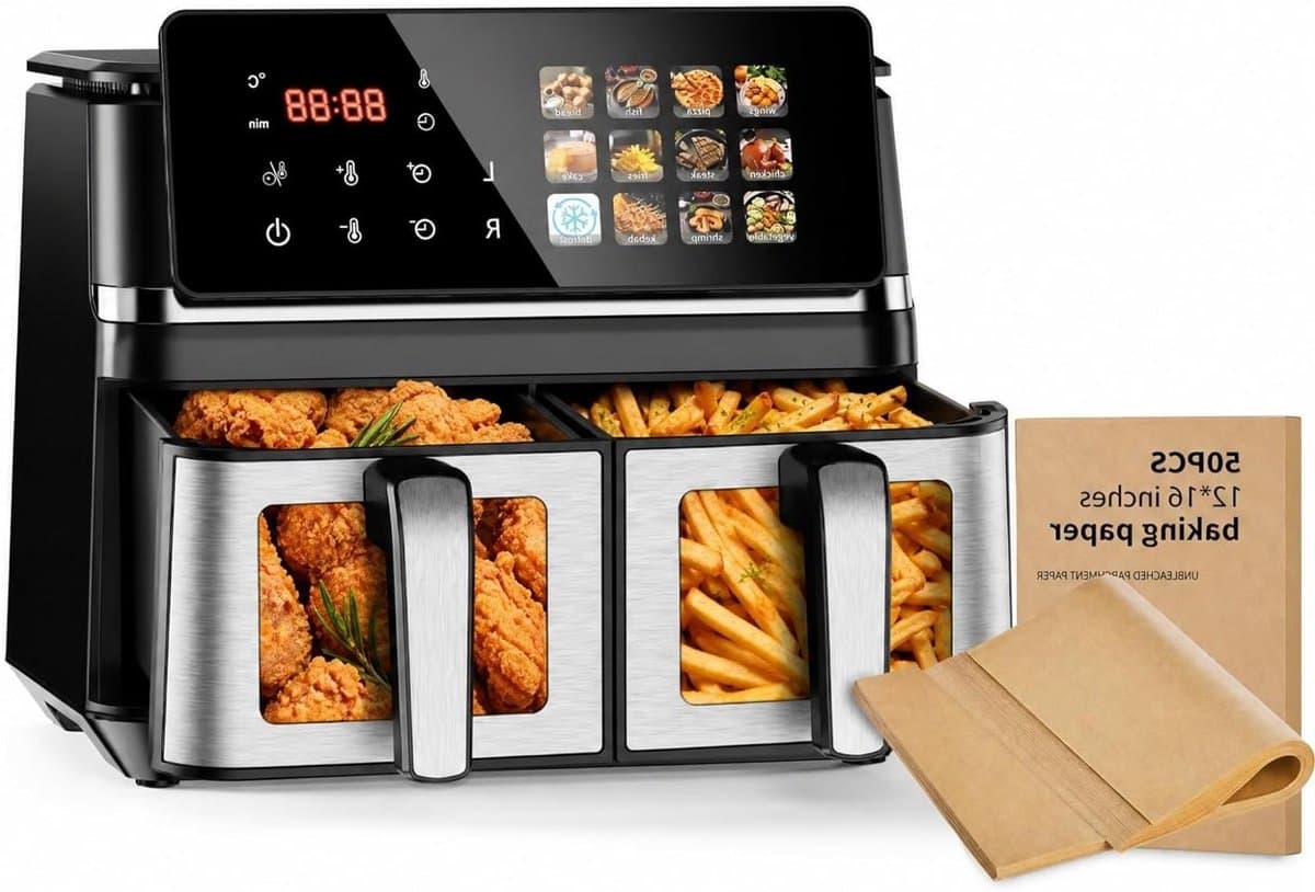 Dubbele Airfryer - Heteluchtfriteuse - Familie Maaltijden - Sync Functie - 10L Inhoud - Zwart — afbeelding 1