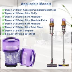2-pack V12-filters - vervangingsfilters voor Dyson V12 Detect Slim Absolute Extra/Total Clean/Fluffy stofzuigers - SV34 - SV35 stofzuigers - wasbaar HEPA-filter met 1 borstel - onderdeelnummer 971517-01 — thumbnail 4