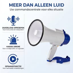 Nedis Megafoon - 115 dB - 250 m Bereik - Sirene - Opnamefunctie - Blauw / Wit — thumbnail 2