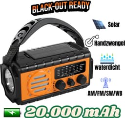 NatuurGenoot® Noodradio – 20.000mAh Powerbank – Solar & Opwindbaar – Waterdicht IPX – AM/FM/SW/WB – SOS Alarm, Zaklamp & Leeslamp – Noodpakket- Powerbank zonneenergie- Black-out & Outdoor – Oranje — thumbnail 2