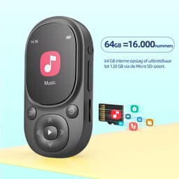 Gloovon® - MP3 Speler - Bluetooth 5.3 - Incl. Oordopjes en 64GB Opslagruimte - Ondersteuning tot 128 GB - USB - FM Radio - Zwart — thumbnail 2